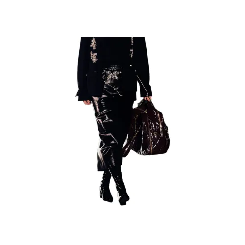 CHANEL Черные Женские Кожаные Длинные Юбки