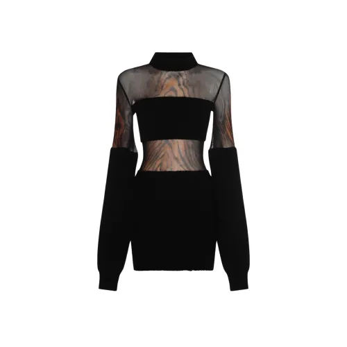 Jean Paul Gaultier Черные Женские Длинные Платья с Длинными Рукавами