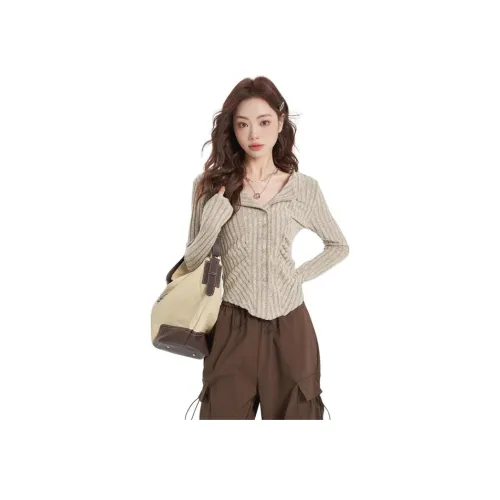 MENGXIAOQI Молочно-чайный Бежевый Женские Трикотаж