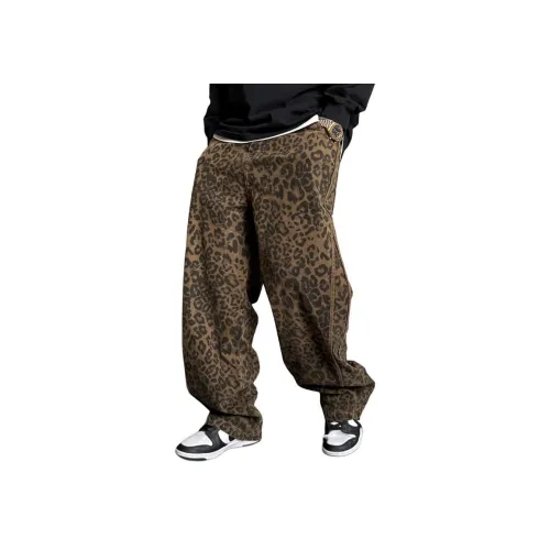 ZHANDASHUAI Коричневые брюки унисекс с карго и леопардовым принтом