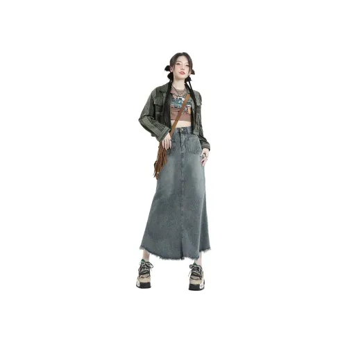 Spicy Gals Denim Long Skirt Women's Blue