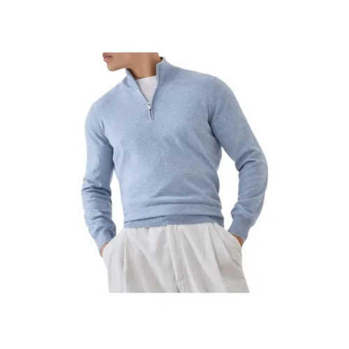 BRUNELLO CUCINELLI SS25 Кашемир Свитер Мужской Джинсовый Синий