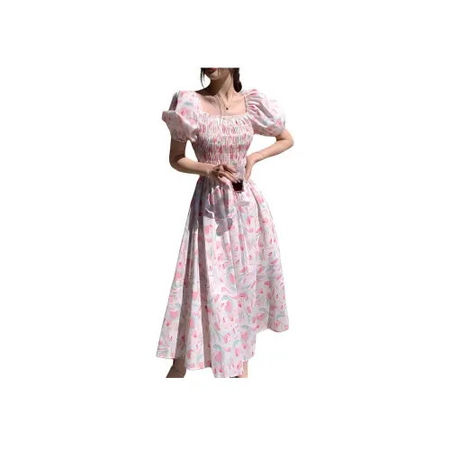 NANING9 Короткий рукав Платье Женское Цветочное