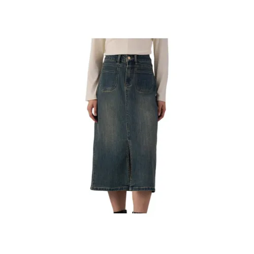 AYILIAN Деним Длинная Юбка Женская Синяя