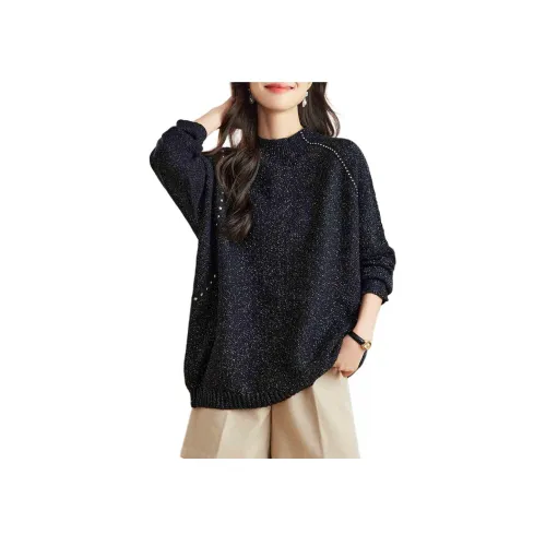 Корейский стиль Свитер Женский Черный Люрекс