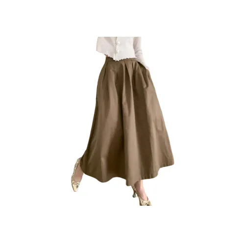 NANING9 Повседневная длинная юбка женский кофейный