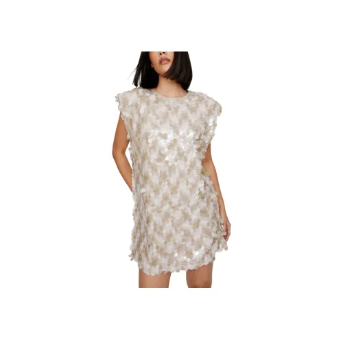 NASTY GAL Плечо Pad Sequin Column Мини Платье Короткий Рукав Платье Женское Шампанское