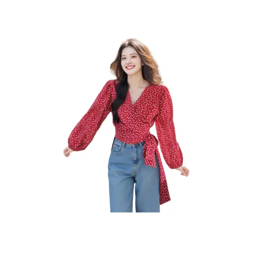 Wbwq Красный Женские Шифоновые Рубашки