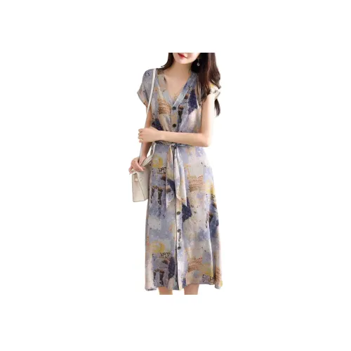 Flowers In Water Короткий рукав Платье Женское