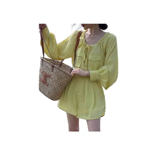 NANING9 Желтые Женские Комбинезоны