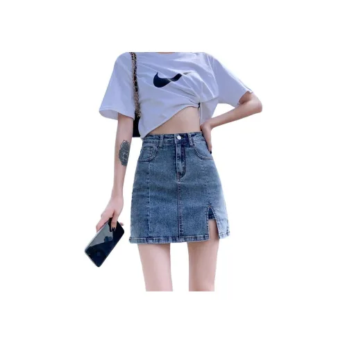 YEARNED Джинсовые короткие юбки Женские Синие