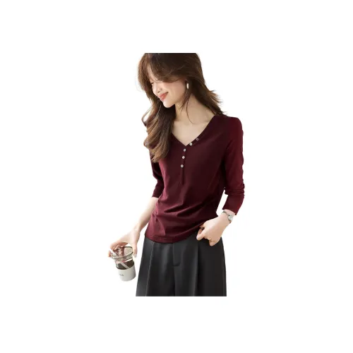 Mo Han Yi Mei Бордовый Длинный Рукав Женские Рубашки