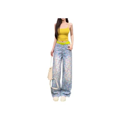 NVRFRGT Шахматный узор Женские джинсы