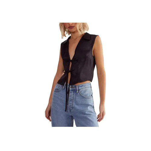 NASTY GAL Текстурированный Сатин Галстук Передняя часть Collared Топ Рубашка Женские Черный