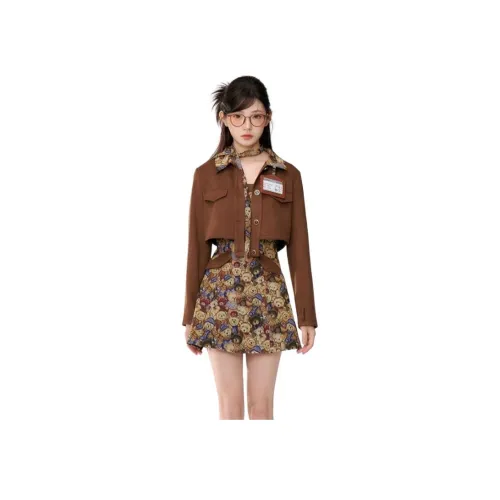 GORGEOUSIDEA Карамель Куртка+Платье-камзол Женские Комплекты с юбкой