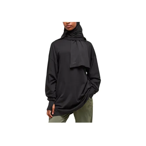 GYMSHARK Длинный топ с длинным рукавом из хлопка худи женский черный