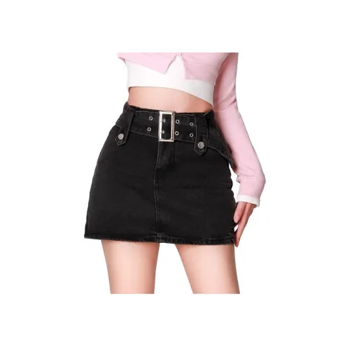 YuChaJia Джинсовые короткие юбки Женские С ремнем