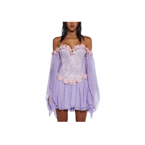 Dolls Kill Искрящийся Enchantment Мини Платье Длинный Рукав Платье Женское Фиолетовый Фиолетовый