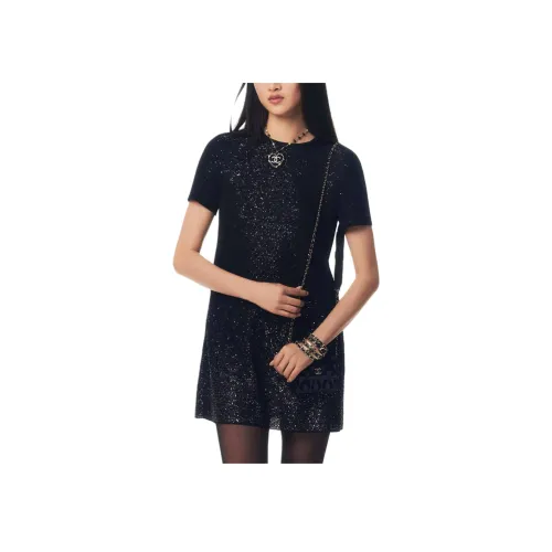 CHANEL 25P Spring Summer Preview Коллекция Короткий рукав Платье Женское Черное