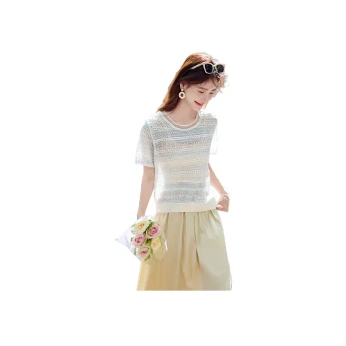 Still quiet Синий/Многоцветные полосы Женские T-рубашки