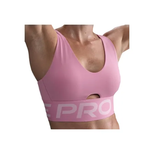 Nike SS25 Pro Indy Plunge Спортивное белье Женское Элемент Розовый Розовый цвет пены Белый