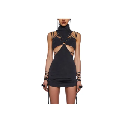 Dolls Kill DARKER WAVS Charged Кружево Up Bodycon Платье Без рукавов Платье Женское Черный Черный