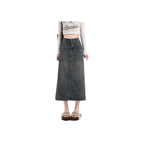 MM Denim Long Skirt Women's Concrete Gray