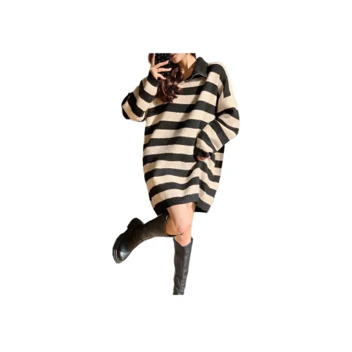 NANING9 Длинное платье с длинным рукавом женское черное