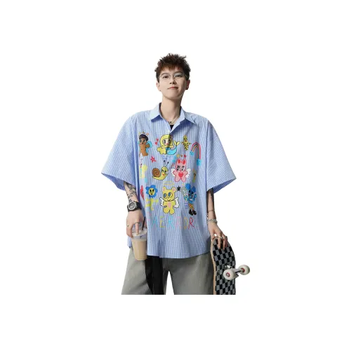 ZHEYUAN Рубашка Унисекс Light Синяя Клетка