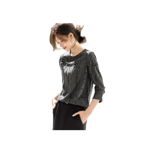 Mo Han Yi Mei Серый Длинный Рукав Женские T-рубашки