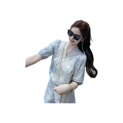 YUTUZI Синие Полосатые Женские Рубашки