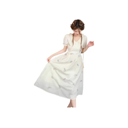 Juden Choi Короткий рукав Платье Женское Абрикосовое