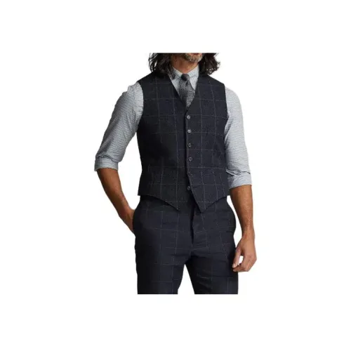 Polo Ralph Lauren Windowpane Linen Blend Vest Men's Gray