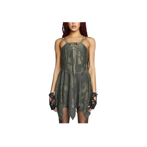 Dolls Kill Widow Soul Sacrifice Мини Платье Slip Платье Женские Темно-зеленый Темно-зеленый