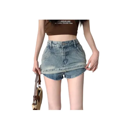 YEARNED Джинсовые короткие юбки Женские Светло-синие