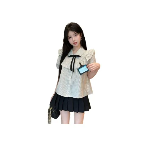 Garbege Полосатая рубашка, черная юбка, одежда, комплекты с юбкой для женщин