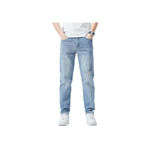 MDGR Light Washed Color Blue Unisex Jeans MDGR Светло-выпранный цвет синий унисекс джинсы