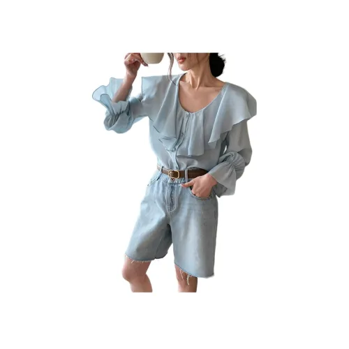 NANING9 Джинсовые шорты Женские Светло-синие