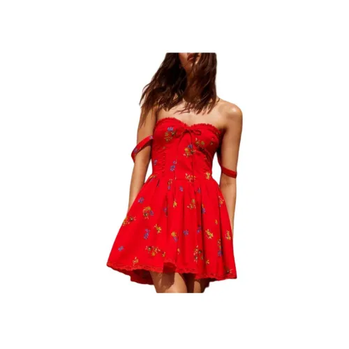 NASTY GAL Цветочный Кружевной Корсет Skater Платье Без Рукавов Женское Красное