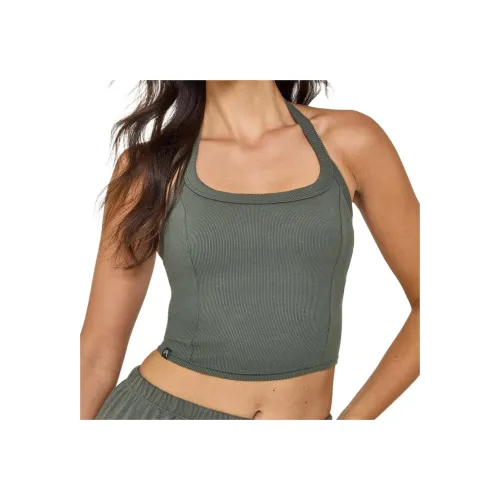 ONER ACTIVE Mellow™ Ребро Халтер на шее MID Жилет с встроенным бюстгальтером Shelf Топ на бретелях Женские Темный хаки