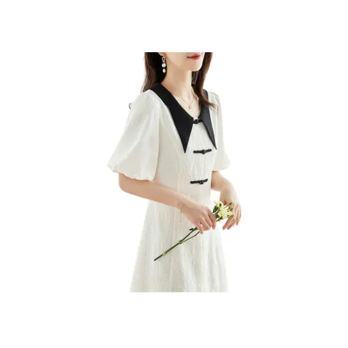 Like The Age Of Water Короткий рукав Платье Женское Белое