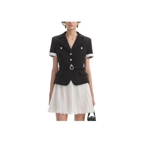 Self Portrait Короткий рукав Платье Женское Черный Белый