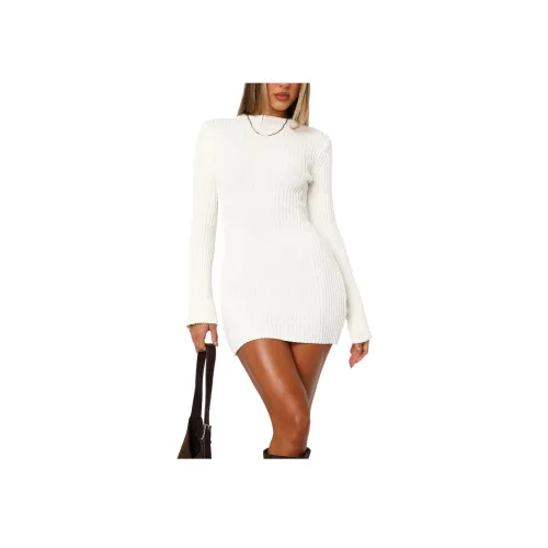 WHITE FOX Длинный рукав Вязаное Мини Платье Длинное рукавное Платье Женское