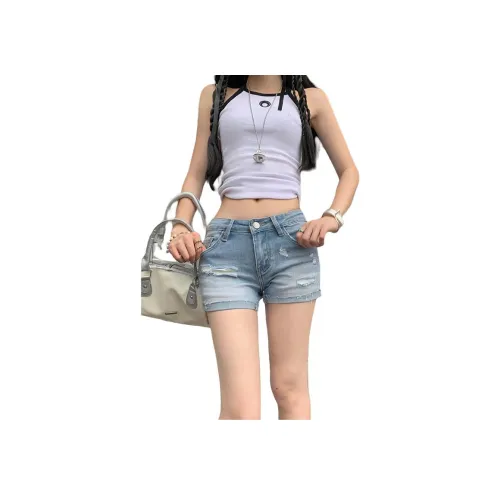 Wen Shan Светло-синие Женские Джинсовые Шорты