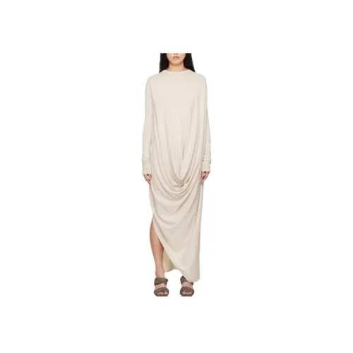 RICK OWENS Экрю Женские Длинные Платья с Рукавами
