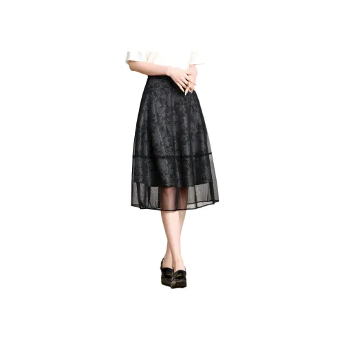 FENHONGMALI Повседневный Длинный Юбка Женские Черный