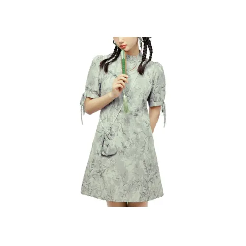 ZIHAN Короткий рукав Платье Женское Тихий серый