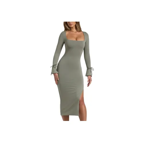 OH POLLY Элизия Длинное Платье с Длинными Рукавами Женское Шалфейно-зеленый Шалфейно-зеленый
