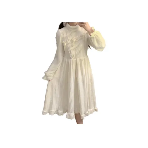 ALXNAN Длинное платье с длинными рукавами женское цвет экрю