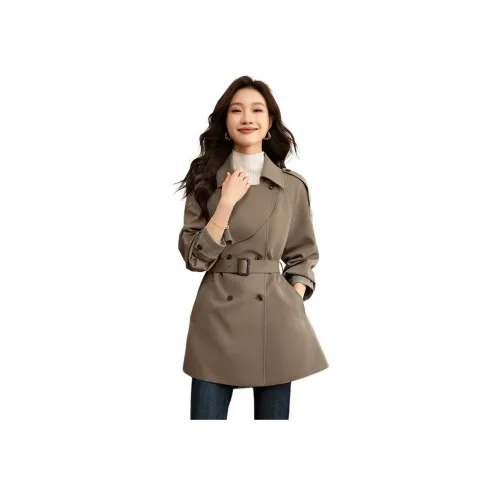 Mo Han Yi Mei Тренчкот Женский Серый Гороховый Зеленый